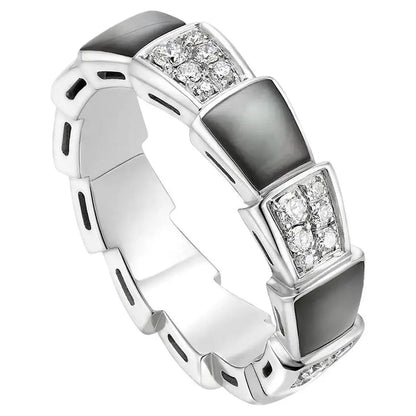 [Lunabriance]SERPENTI RING SILVER DIAMOND BLACK MOP 4MM