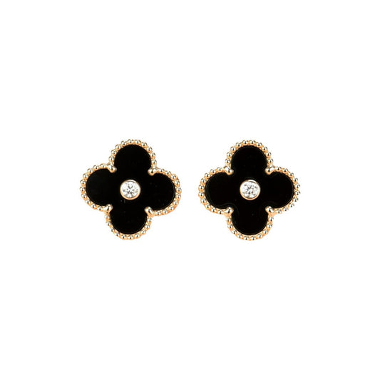 [Lunabriance]CLOVER MEDIUM 1 MOTIFS ONYX DIAMOND EARRINGS