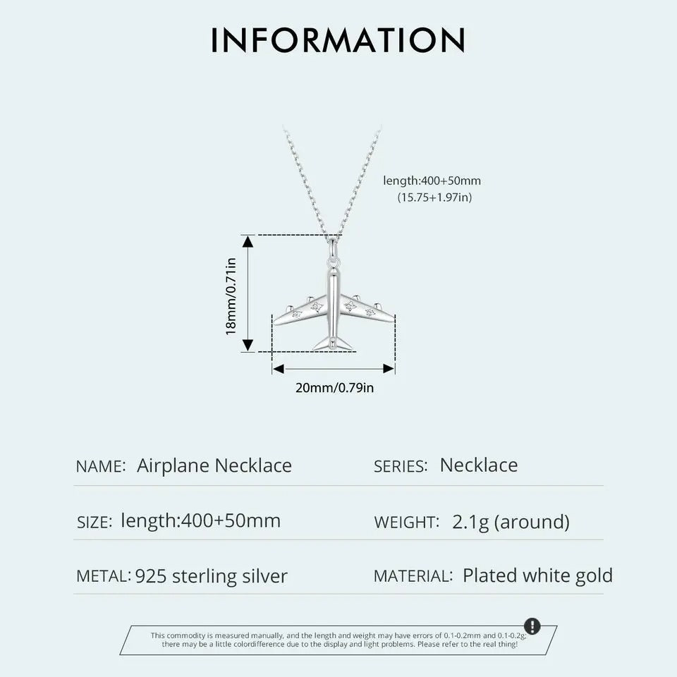 繊細な飛行機ペンダントネックレス プラチナメッキネックレス