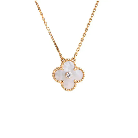 [Lunabriance]CLOVER 15MM DIAMOND WHITE FRITILLARIA NECKLACE