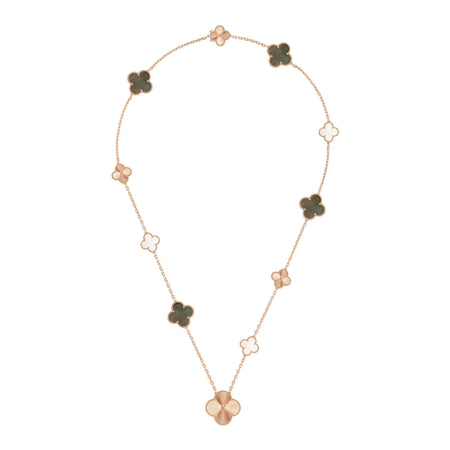 [Luna Brilliance]DETACHABLE CLOVER 15(11+4) FLOWER ROSE GOLD NECKLACE SET