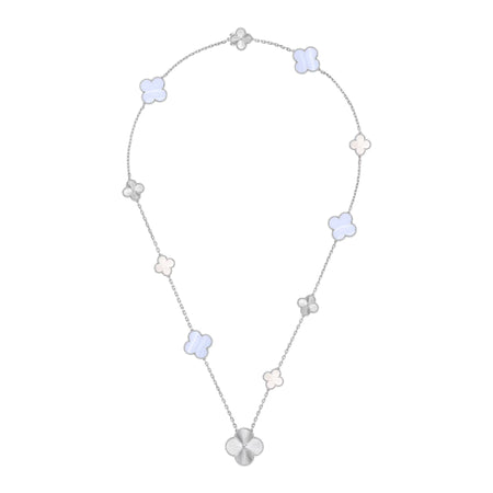 [Luna Brilliance]DETACHABLE CLOVER 15(11+4) FLOWER SILVER NECKLACE SET