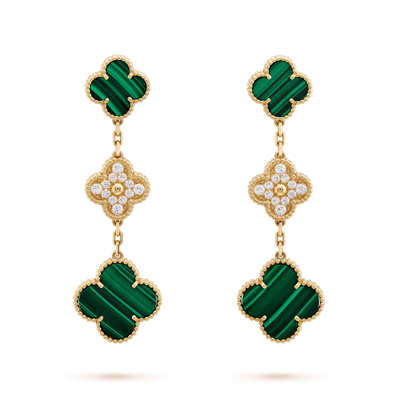 [Lunabriance]CLOVER EARRINGS GOLD MALACHITE DIAMOND 3 MOTIF