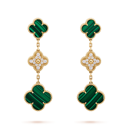 [Lunabriance]CLOVER EARRINGS GOLD MALACHITE DIAMOND 3 MOTIF