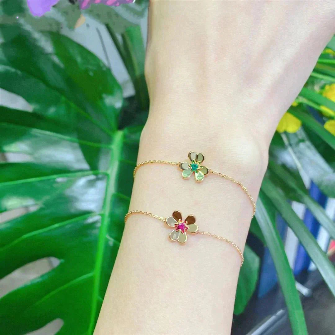 [Lunabriance]FRIVOLE GOLD FLOWER PINK MALACHITE BRACELET