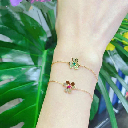 [Lunabriance]FRIVOLE GOLD FLOWER PINK MALACHITE BRACELET