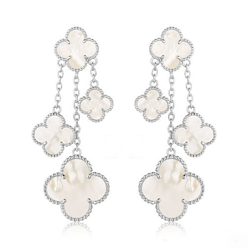 [Lunabriance]CLOVER EARRINGS WHITE MOP 4 MOTIFS SILVER