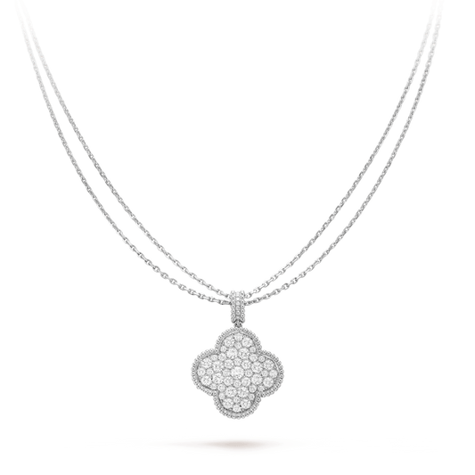 [Lunabriance]CLOVER 25MM SILVER FULL DIAMOND BIG CLOVER NECKLACE