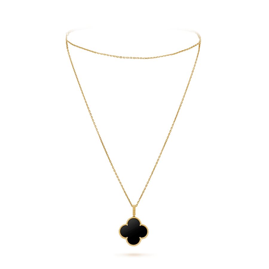 [Lunabriance]CLOVER 25MM GOLD ONYX BIG CLOVER NECKLACE