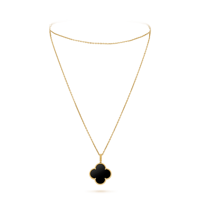 [Lunabriance]CLOVER 25MM GOLD ONYX BIG CLOVER NECKLACE