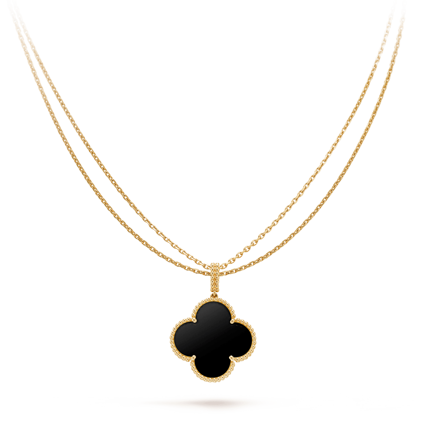 [Lunabriance]CLOVER 25MM GOLD ONYX BIG CLOVER NECKLACE