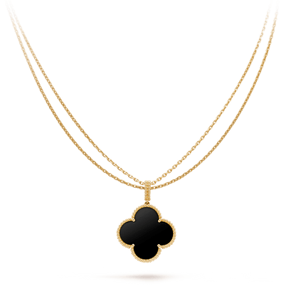 [Lunabriance]CLOVER 25MM GOLD ONYX BIG CLOVER NECKLACE