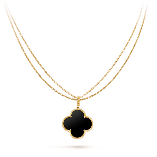 [Lunabriance]CLOVER 25MM GOLD ONYX BIG CLOVER NECKLACE