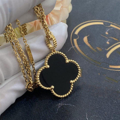 [Lunabriance]CLOVER 25MM GOLD ONYX BIG CLOVER NECKLACE