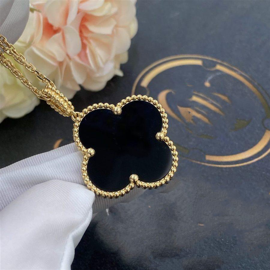 [Lunabriance]CLOVER 25MM GOLD ONYX BIG CLOVER NECKLACE