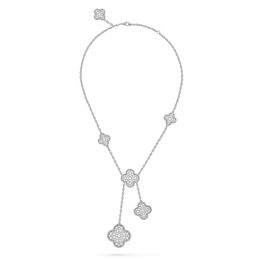 [Lunabriance]CLOVER 5 MOTIFS SILVER DIAMONDS NECKLACE