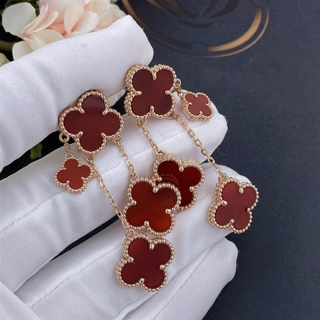 [Luna Brilliance]CLOVER EARRINGS CARNELIAN 4 MOTIFS PINK GOLD