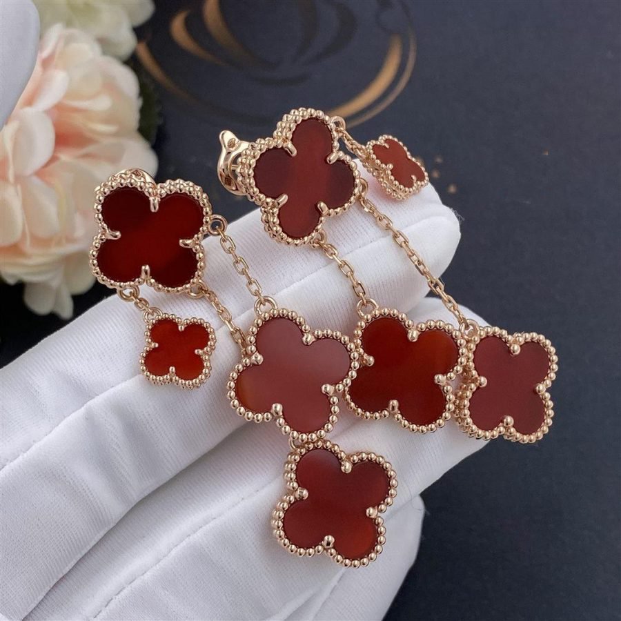 [Lunabriance]CLOVER EARRINGS CARNELIAN 4 MOTIFS PINK GOLD