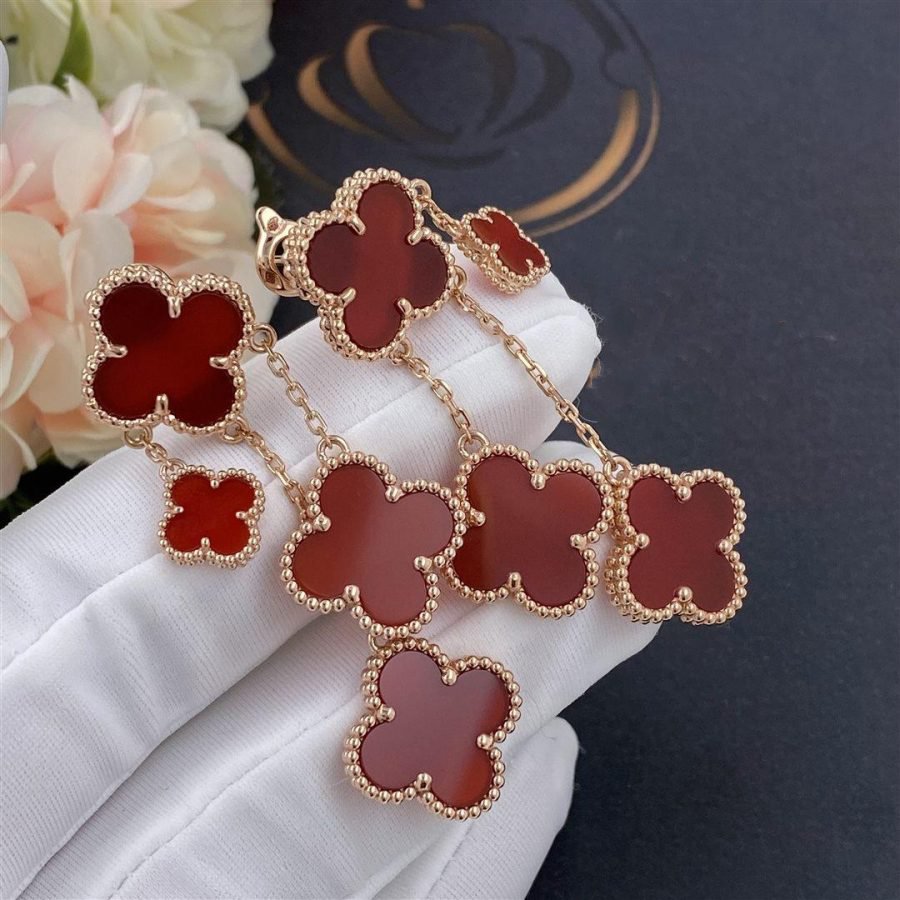 [Lunabriance]CLOVER EARRINGS CARNELIAN 4 MOTIFS PINK GOLD