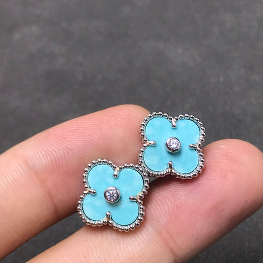 [Lunabriance]CLOVER 1 DIAMOND BLUE SKY SILVER EARRINGS