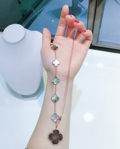 [Lunabriance]COMBINED BRACELET 5 MOTIFS AND NECKLACE DARK MOP ROSE GOLD