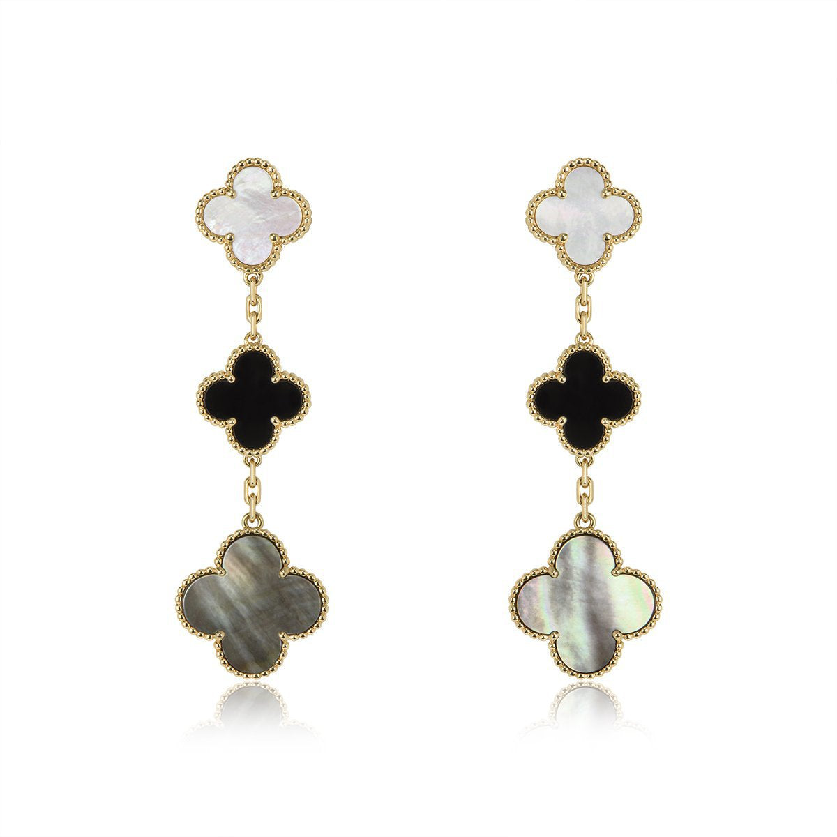 [Lunabriance]CLOVER EARRINGS GOLD ONYX MOP 3 MOTIF