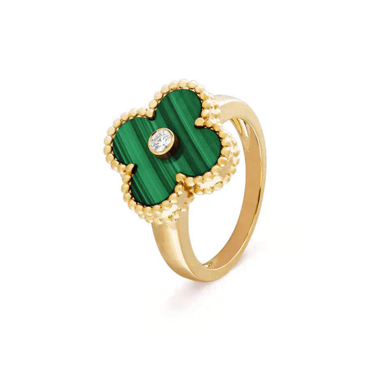 [Lunabriance]CLOVER MALACHITE RING GOLD DIAMOND